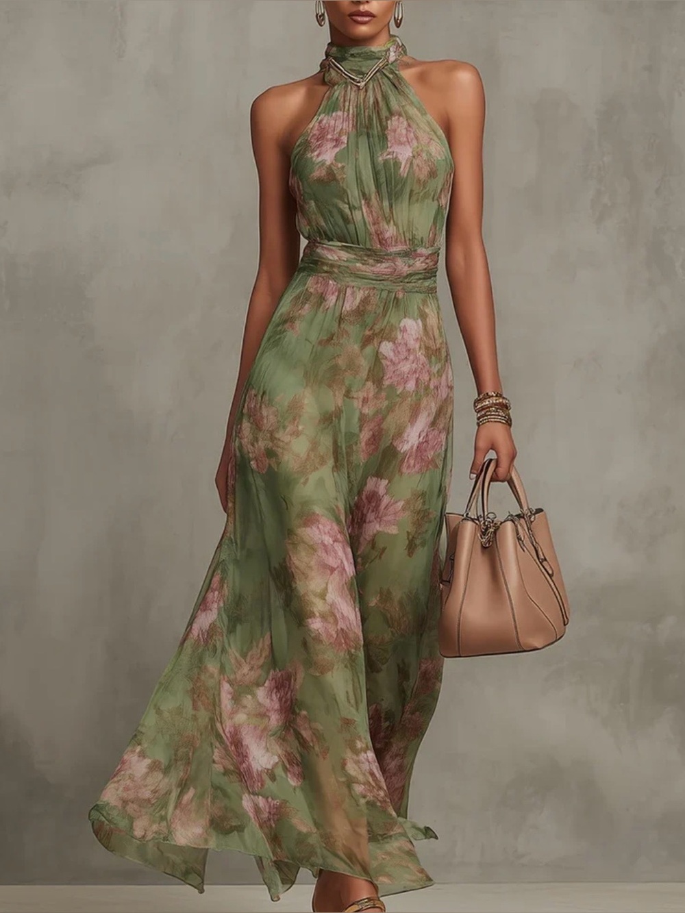 Floral Green Halter Maxi Skirt